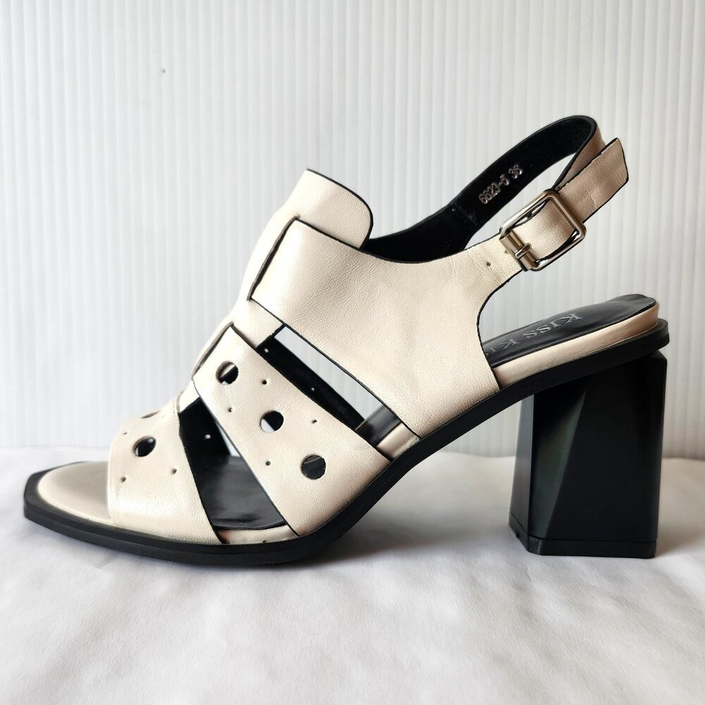 Kiss Kiss Women's Off-White Block High-Heeled Sandal Size 36